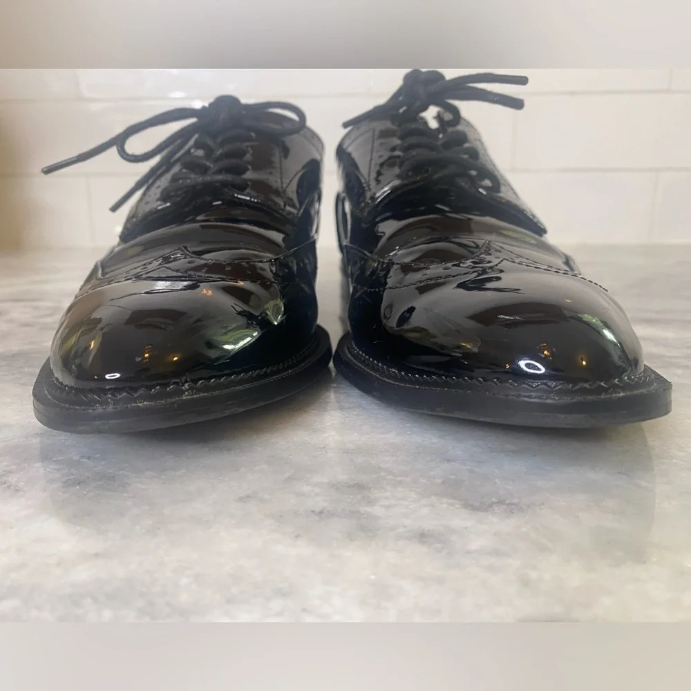 Unisex Black Patent Leather Oxford Shoes Men’s Lace-Up